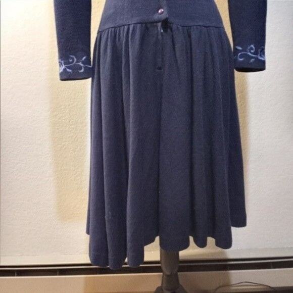 Young Woo Blue Asymmetrical Embroidered Collar Coat Dress XS - Picture 4 of 15